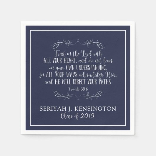 クリスチャン卒業聖書の聖句タイポグラフィブルー スタンダードカクテルナプキン (正面)