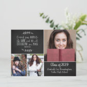 クリスチャン卒業聖書の詩の写真コラージュ 招待状 (スタンド正面)