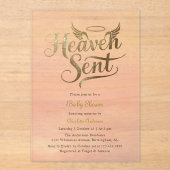 クリスチャン天国送信ピンク雲ガールベビーシャワー アクリル招待状 (正面)