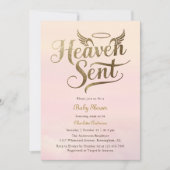 クリスチャン天国送信ピンク雲ガールベビーシャワー 招待状 (正面)