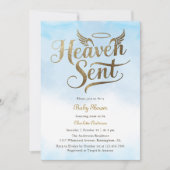 クリスチャン天国送信ブルークラウドボーイベビーシャワー 招待状 (正面)