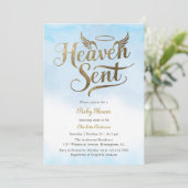 クリスチャン天国送信ブルークラウドボーイベビーシャワー 招待状 (スタンド正面)