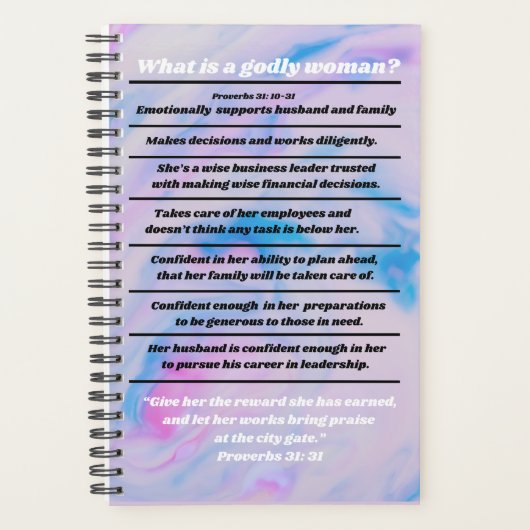 クリスチャン女性理想インフォグラフィック箴言31 プランナー手帳 (正面)