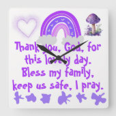 クリスチャン子供へ祈りの言葉パープル&ピンク | スクエア壁時計 (正面)