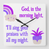 クリスチャン子供へ祈りの言葉パープル&ブルー | スクエア壁時計 (正面)