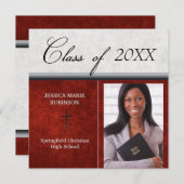 クリスチャン学校の卒業写真 赤 招待状 (正面/裏面)