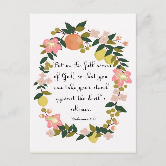 クリスチャン引用文アート – エペソ6:11 ポストカード (正面)
