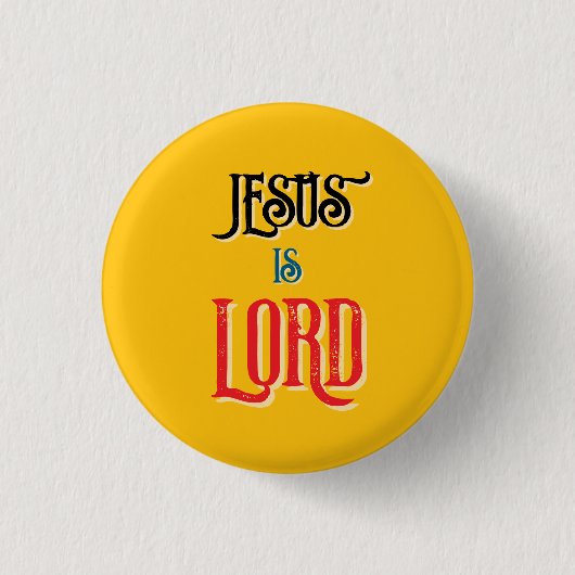 クリスチャン引用文イエスキリストはLORD Yellow 缶バッジ (正面)