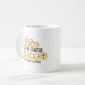 クリスチャン引用文コーヒーが私を始める コーヒーマグカップ (正面左)