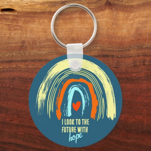 クリスチャン引用文レトロボホレインボーラウンド キーホルダー (正面)