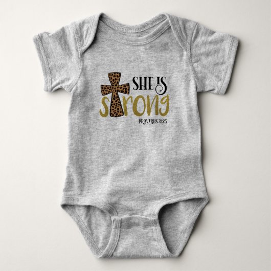 クリスチャン彼女は強い聖書の詩の箴言31:25 ベビーボディスーツ (正面)