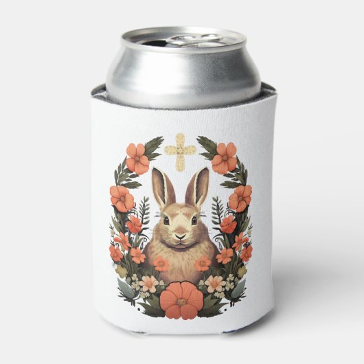 クリスチャン復活祭クロス復活祭バニーウサギ 缶クーラー (缶正面)