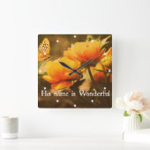 クリスチャン感動的引用文：彼の名前は スクエア壁時計 (ホーム)