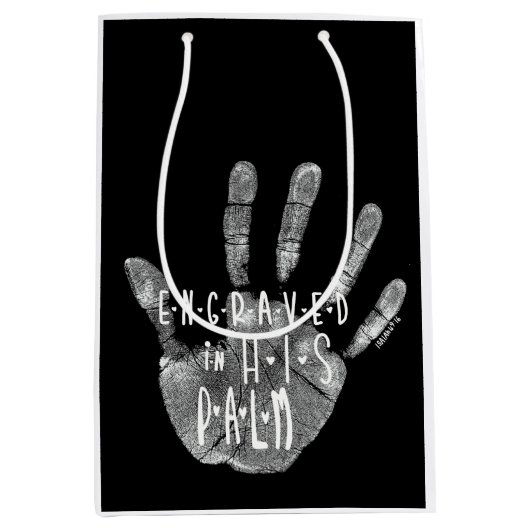 クリスチャン抱き枕イザヤ49:16彫刻 ミディアムペーパーバッグ (正面)