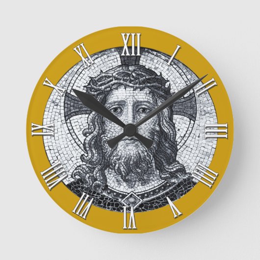 クリスチャン時計、イエスキリストヴィンテージモザイク ラウンド壁時計 (正面)