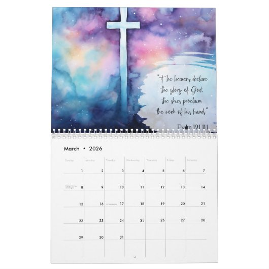 クリスチャン暦バイブル聖なる書物、 経典 カレンダー (3月 2026)