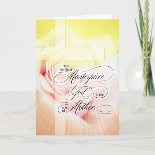 クリスチャン母の日ピンクのバラとクロス シーズンカード (正面)