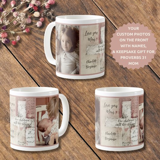 クリスチャン母フォトコラージュ名箴言31:28 コーヒーマグカップ
