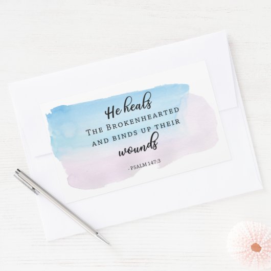 クリスチャン水彩詩篇バイブル引用文信仰 長方形シール (封筒)