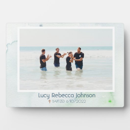 クリスチャン洗礼記念ギフト海ブルー フォトプラーク (正面)