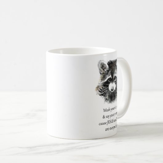 クリスチャン洗面所あなたの手を洗うラクーン動物 コーヒーマグカップ (正面右)