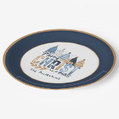 クリスチャン海軍ブルーツリーズネームモダンクリスマス ペーパープレート (アングル)