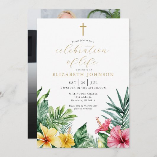 クリスチャン熱帯お祝いの写真 招待状 (正面/裏面)