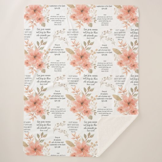 クリスチャン祈りの言葉ピーチフローラ シェルパブランケット (正面)