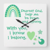 クリスチャン祈りの言葉子供へグリーン| スクエア壁時計 (正面)