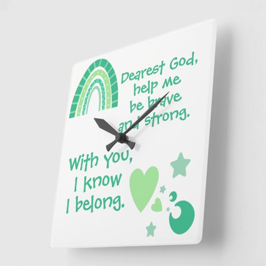 クリスチャン祈りの言葉子供へグリーン| スクエア壁時計 (傾斜)