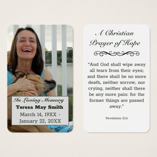クリスチャン祈りの言葉母フォトメモリアル葬儀カード (正面&裏面)