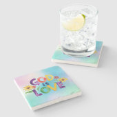 クリスチャン神は愛カラフルデイジー花クート ストーンコースター (横)