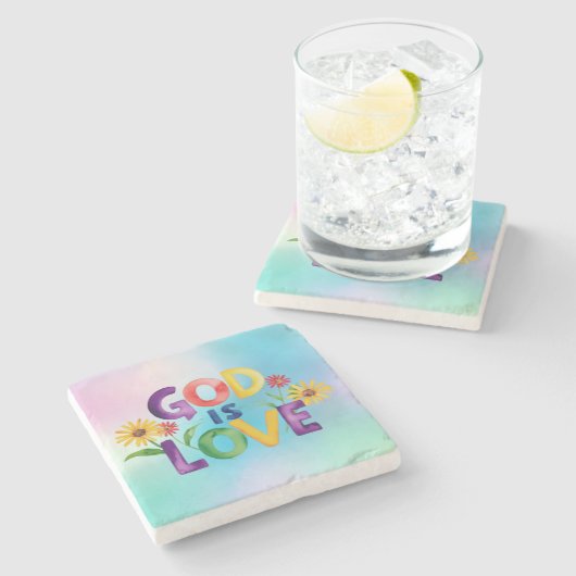 クリスチャン神は愛カラフルデイジー花クート ストーンコースター (横)