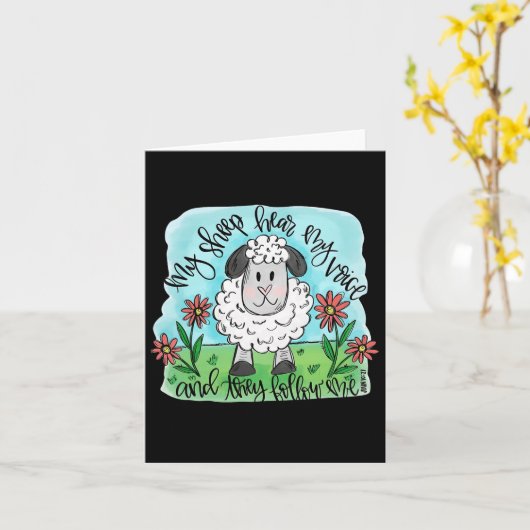 クリスチャン私の羊は私の声と私の後を追よだれかけを聞く カード (黄色い花)