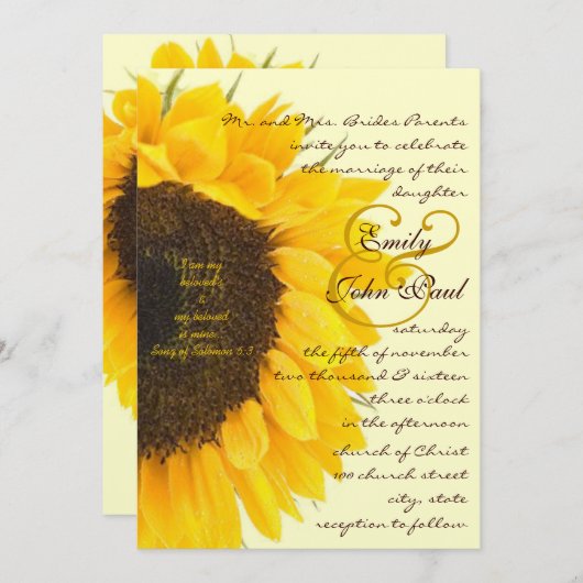 クリスチャン私は私の最愛のひまわり結婚式の招待 招待状 (正面/裏面)