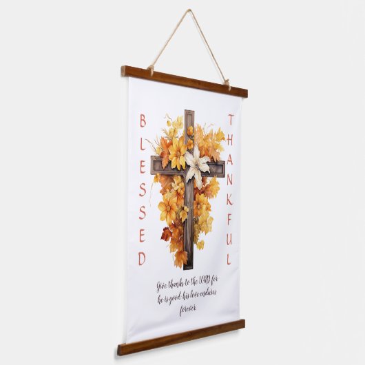 クリスチャン秋フローラクロス感謝祭 吊り下げ型タペストリー (傾斜あり)