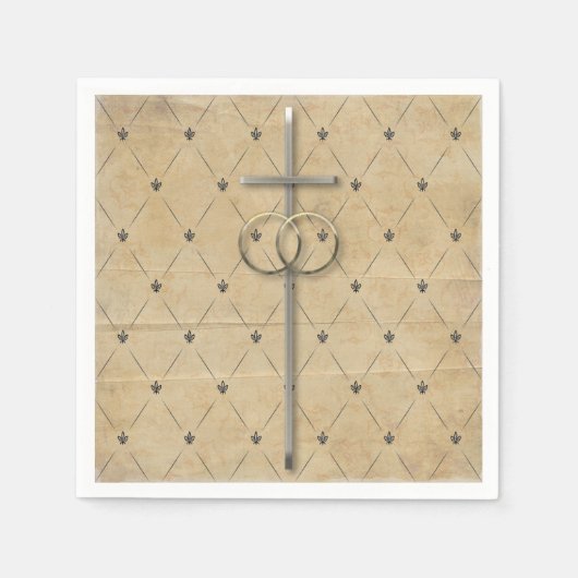 クリスチャン結婚ズクロスとリングや輪ナプキンス スタンダードカクテルナプキン (正面)