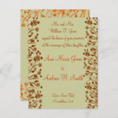 クリスチャン結婚式招待状オレンジとブラウン インビテーションポストカード (正面/裏面)