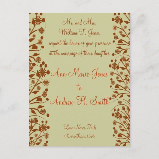 クリスチャン結婚式招待状オレンジとブラウン インビテーションポストカード (正面)