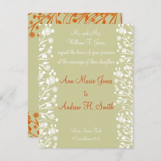 クリスチャン結婚式招待状オレンジホワイトタウペ インビテーションポストカード (正面/裏面)