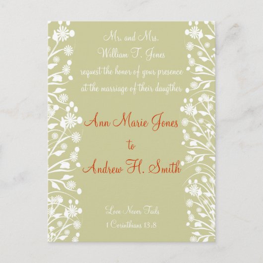 クリスチャン結婚式招待状オレンジホワイトタウペ インビテーションポストカード (正面)