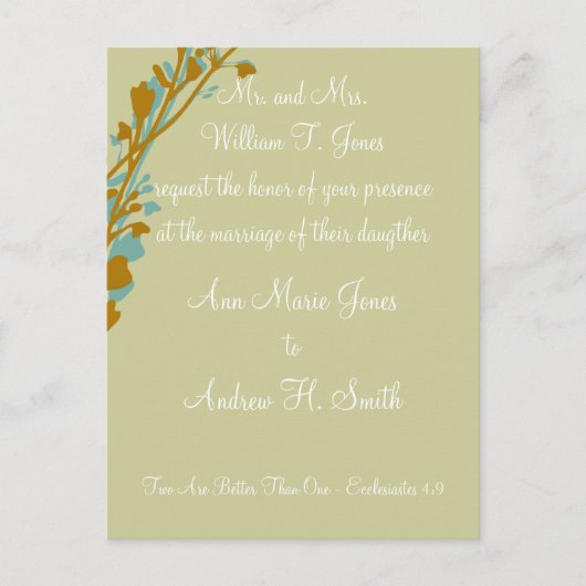 クリスチャン結婚式招待状カーメルアンドブルー インビテーションポストカード (正面)