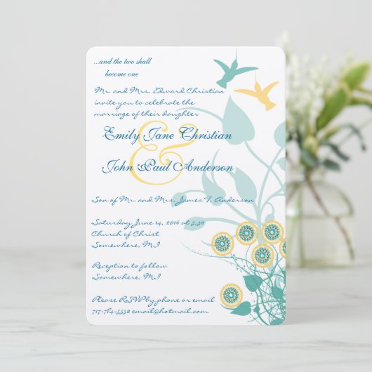 クリスチャン結婚式招待状ハミング鳥の花 招待状 (スタンド正面)