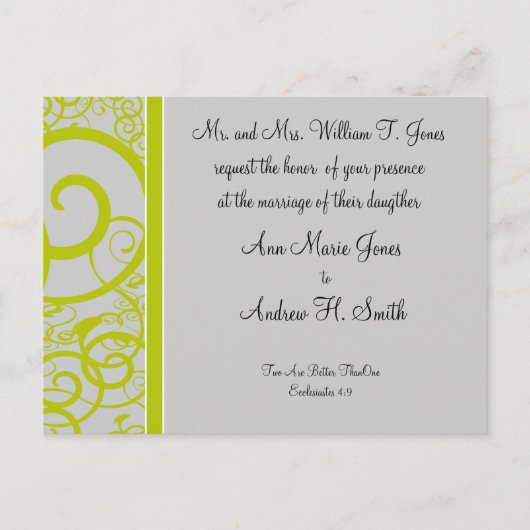クリスチャン結婚式招待状ライム&小さな塵 インビテーションポストカード (正面)
