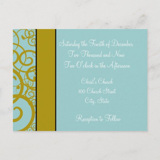クリスチャン結婚式招待状深いシーブルー インビテーションポストカード (裏面)