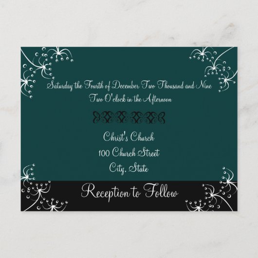 クリスチャン結婚式招待状深いティール（緑がかった色） インビテーションポストカード (裏面)