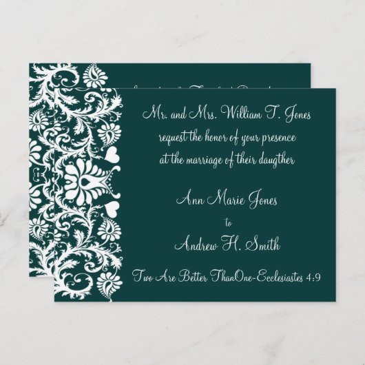 クリスチャン結婚式招待状深いティール（緑がかった色） インビテーションポストカード (正面/裏面)
