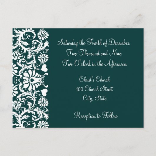 クリスチャン結婚式招待状深いティール(緑がかった色) インビテーションポストカード (裏面)