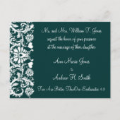 クリスチャン結婚式招待状深いティール（緑がかった色） インビテーションポストカード (正面)
