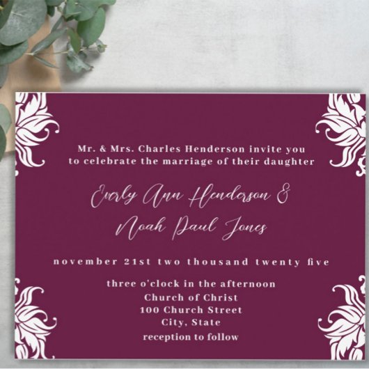 クリスチャン結婚式招待状深いプラム インビテーションポストカード